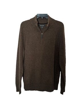 Banana Republic Italian Yarn Wool Blend Sweater Mens L Brown 1/4 Zip Pullover